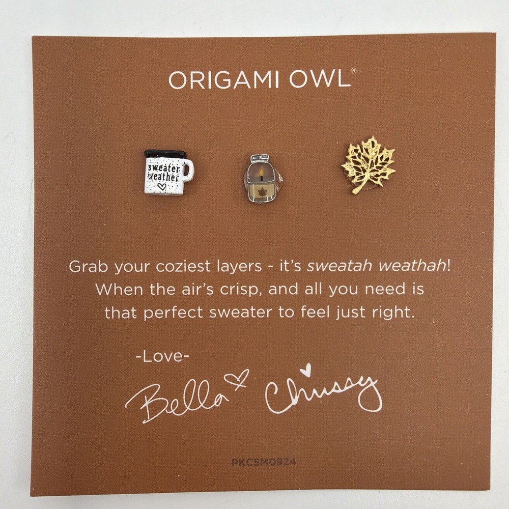 Origami Owl Sweater Weather Charms Fall Maple Leaf Cocoa Jar Candle New Rare